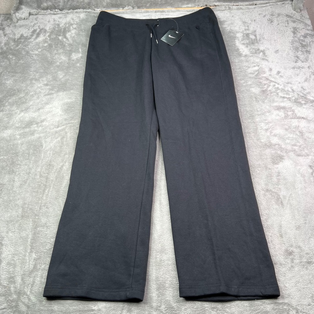 Nike Sportswear Fleece Pants Womens XL Black Solidā Wide Leg Drawstring Waist